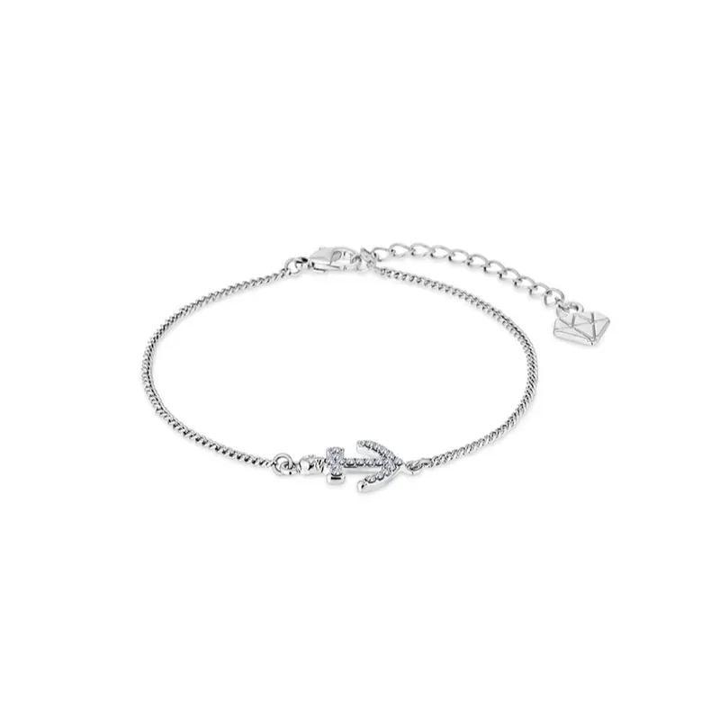 Women's Silver Tone Anchor Charm Bracelet with Adjustable Chain